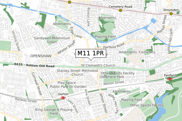 M11 1PR map - small scale - OS Open Zoomstack (Ordnance Survey)