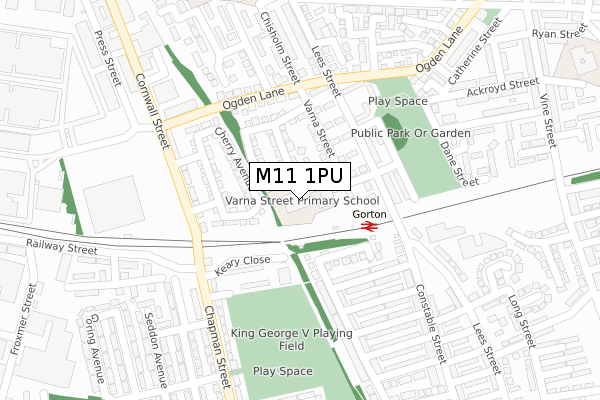 M11 1PU map - large scale - OS Open Zoomstack (Ordnance Survey)