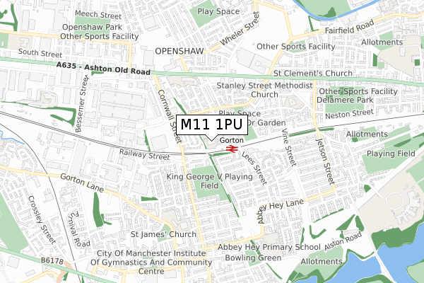 M11 1PU map - small scale - OS Open Zoomstack (Ordnance Survey)