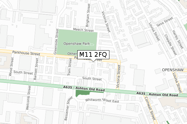 M11 2FQ map - large scale - OS Open Zoomstack (Ordnance Survey)