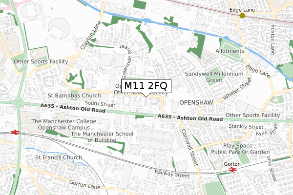 M11 2FQ map - small scale - OS Open Zoomstack (Ordnance Survey)