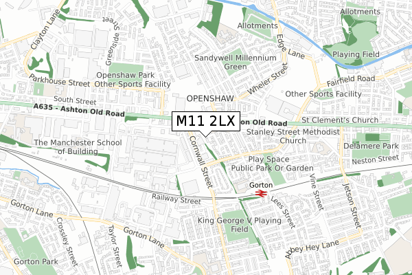 M11 2LX map - small scale - OS Open Zoomstack (Ordnance Survey)