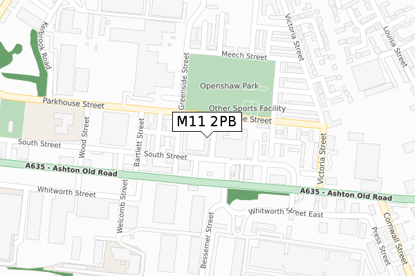 M11 2PB map - large scale - OS Open Zoomstack (Ordnance Survey)