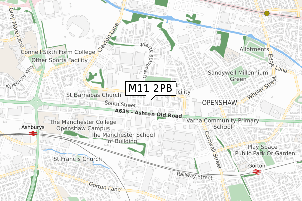 M11 2PB map - small scale - OS Open Zoomstack (Ordnance Survey)