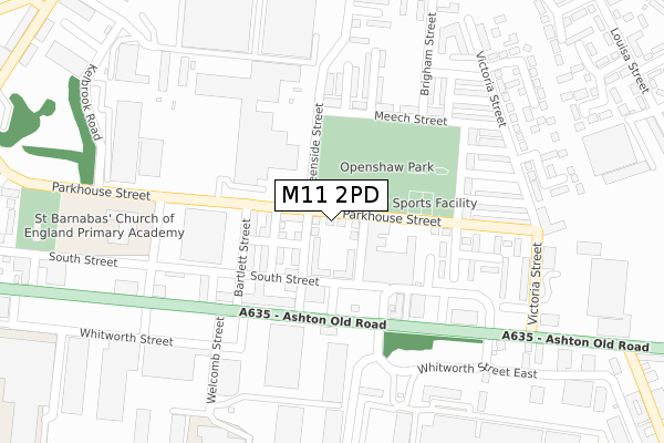 M11 2PD map - large scale - OS Open Zoomstack (Ordnance Survey)