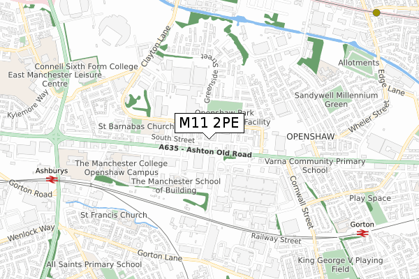 M11 2PE map - small scale - OS Open Zoomstack (Ordnance Survey)