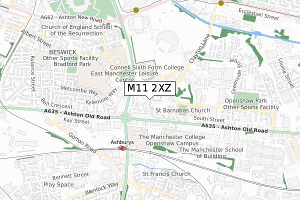 M11 2XZ map - small scale - OS Open Zoomstack (Ordnance Survey)