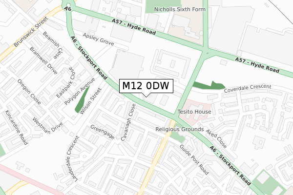 M12 0DW map - large scale - OS Open Zoomstack (Ordnance Survey)