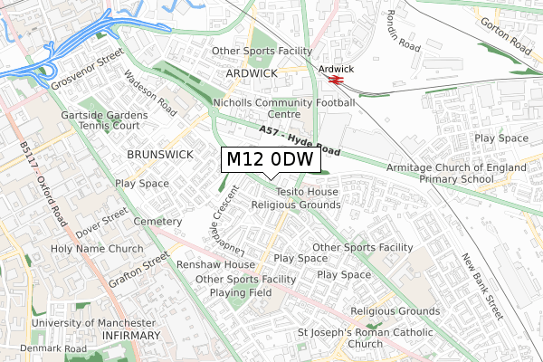 M12 0DW map - small scale - OS Open Zoomstack (Ordnance Survey)