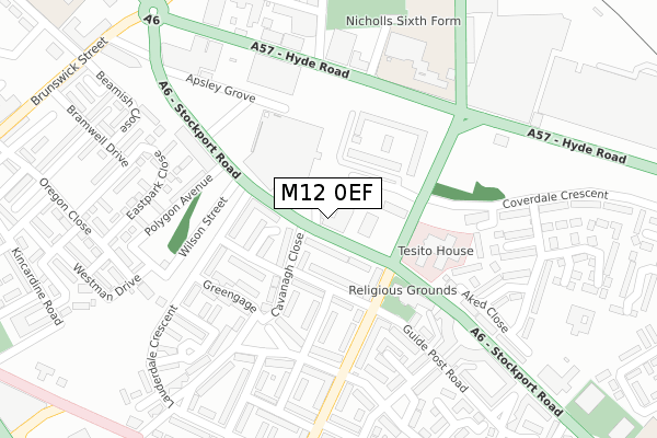 M12 0EF map - large scale - OS Open Zoomstack (Ordnance Survey)