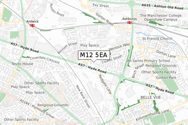 M12 5EA map - small scale - OS Open Zoomstack (Ordnance Survey)