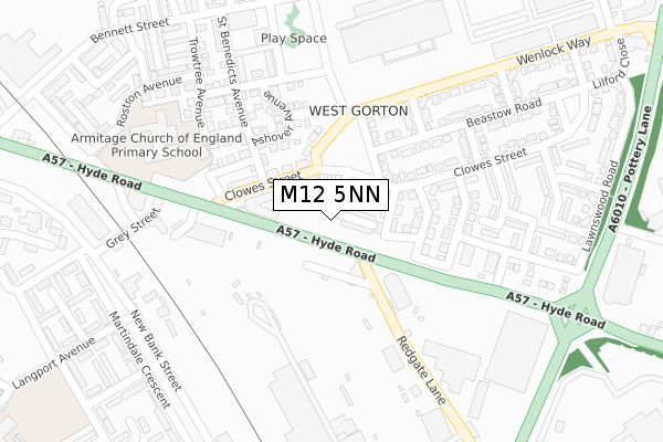 M12 5NN map - large scale - OS Open Zoomstack (Ordnance Survey)