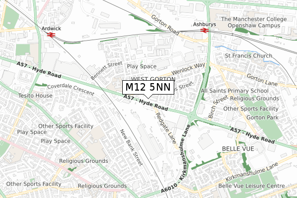 M12 5NN map - small scale - OS Open Zoomstack (Ordnance Survey)