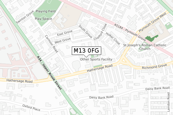 M13 0FG map - large scale - OS Open Zoomstack (Ordnance Survey)