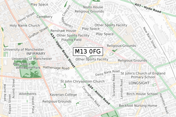 M13 0FG map - small scale - OS Open Zoomstack (Ordnance Survey)