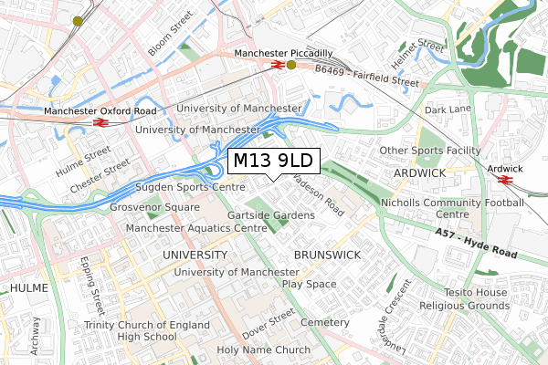 M13 9LD map - small scale - OS Open Zoomstack (Ordnance Survey)