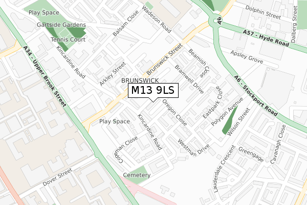 M13 9LS map - large scale - OS Open Zoomstack (Ordnance Survey)