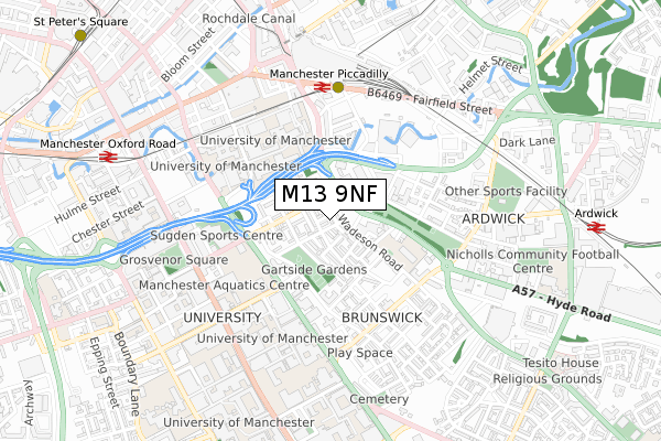 M13 9NF map - small scale - OS Open Zoomstack (Ordnance Survey)