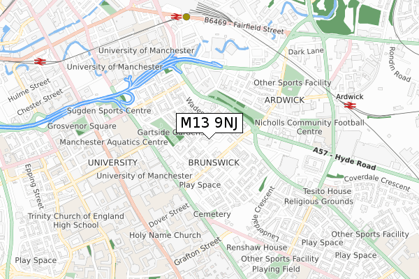 M13 9NJ map - small scale - OS Open Zoomstack (Ordnance Survey)