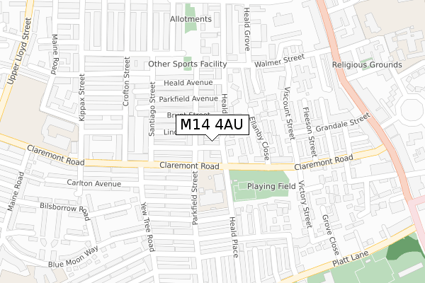 M14 4AU map - large scale - OS Open Zoomstack (Ordnance Survey)