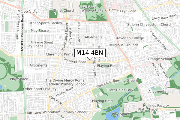 M14 4BN map - small scale - OS Open Zoomstack (Ordnance Survey)