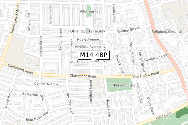 M14 4BP map - large scale - OS Open Zoomstack (Ordnance Survey)