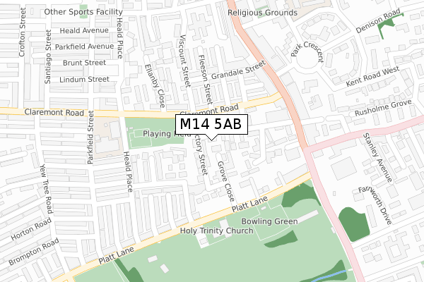 M14 5AB map - large scale - OS Open Zoomstack (Ordnance Survey)