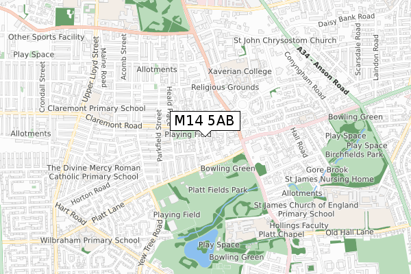 M14 5AB map - small scale - OS Open Zoomstack (Ordnance Survey)