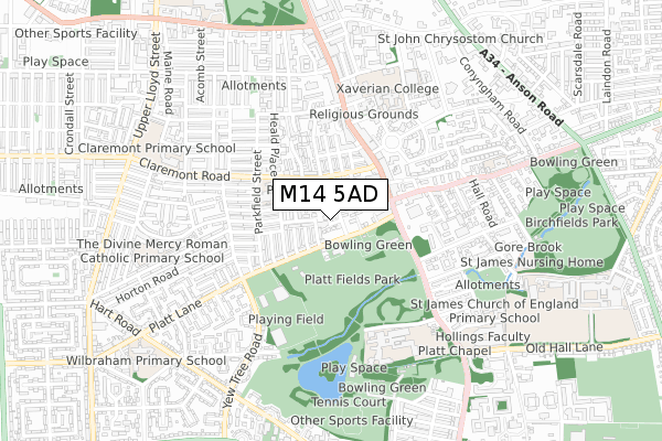 M14 5AD map - small scale - OS Open Zoomstack (Ordnance Survey)