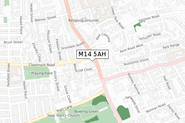 M14 5AH map - large scale - OS Open Zoomstack (Ordnance Survey)