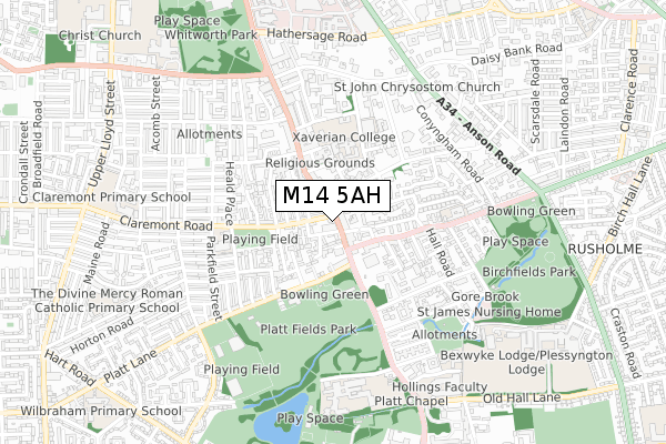 M14 5AH map - small scale - OS Open Zoomstack (Ordnance Survey)