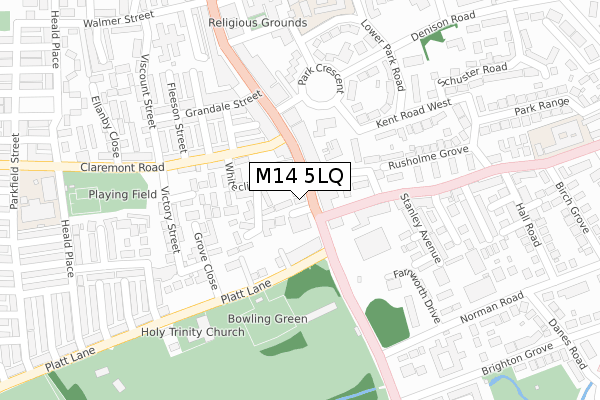 M14 5LQ map - large scale - OS Open Zoomstack (Ordnance Survey)