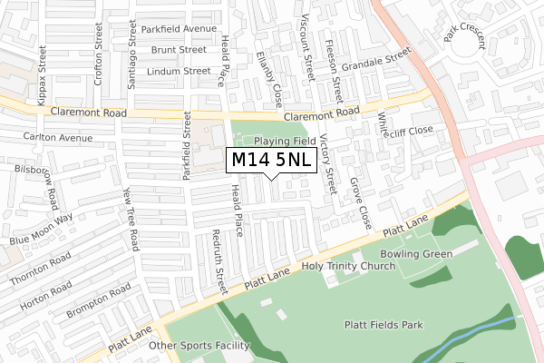 M14 5NL map - large scale - OS Open Zoomstack (Ordnance Survey)