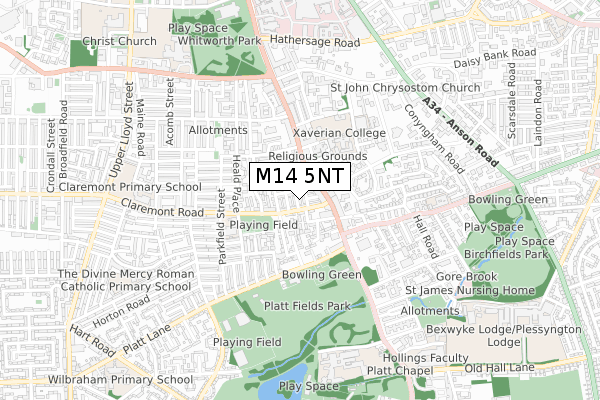 M14 5NT map - small scale - OS Open Zoomstack (Ordnance Survey)