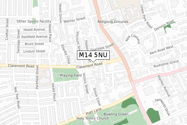 M14 5NU map - large scale - OS Open Zoomstack (Ordnance Survey)