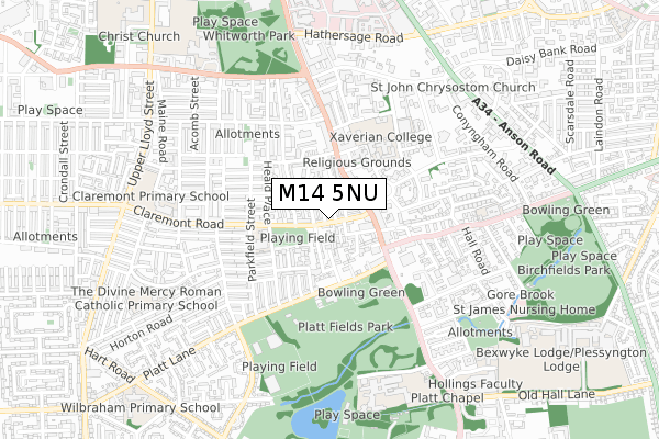 M14 5NU map - small scale - OS Open Zoomstack (Ordnance Survey)