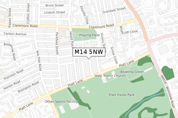 M14 5NW map - large scale - OS Open Zoomstack (Ordnance Survey)