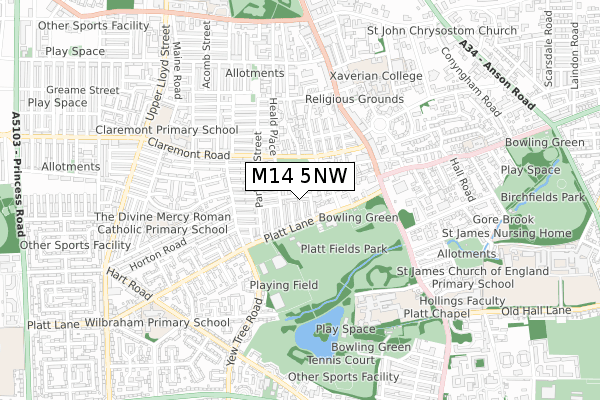 M14 5NW map - small scale - OS Open Zoomstack (Ordnance Survey)