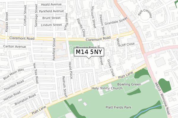 M14 5NY map - large scale - OS Open Zoomstack (Ordnance Survey)