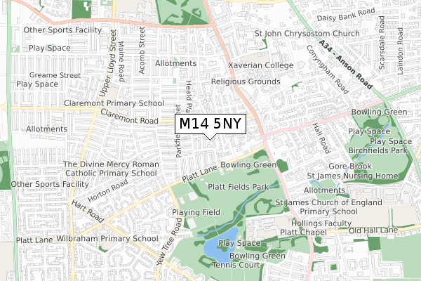 M14 5NY map - small scale - OS Open Zoomstack (Ordnance Survey)