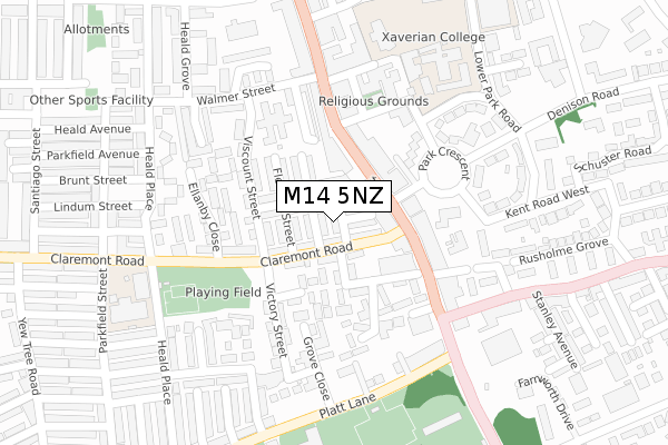 M14 5NZ map - large scale - OS Open Zoomstack (Ordnance Survey)