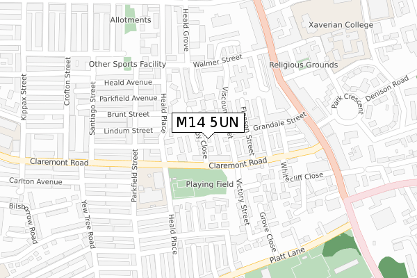 M14 5UN map - large scale - OS Open Zoomstack (Ordnance Survey)