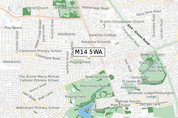 M14 5WA map - small scale - OS Open Zoomstack (Ordnance Survey)