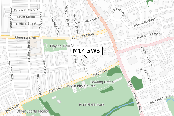 M14 5WB map - large scale - OS Open Zoomstack (Ordnance Survey)