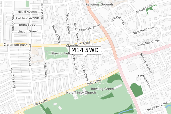 M14 5WD map - large scale - OS Open Zoomstack (Ordnance Survey)