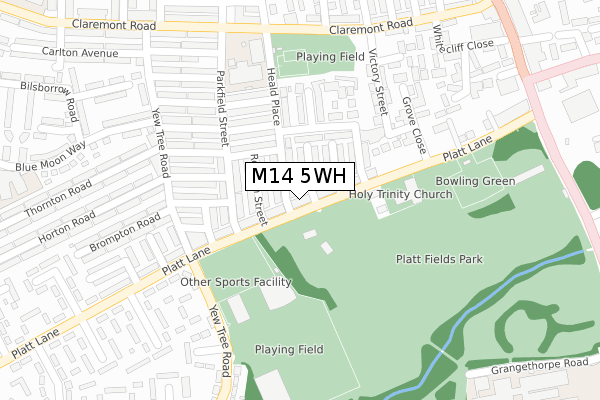 M14 5WH map - large scale - OS Open Zoomstack (Ordnance Survey)