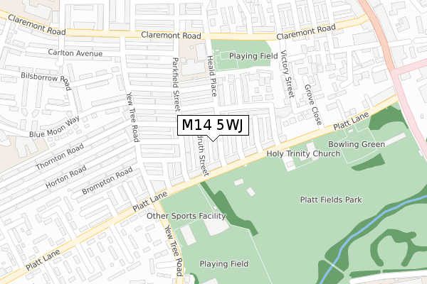 M14 5WJ map - large scale - OS Open Zoomstack (Ordnance Survey)