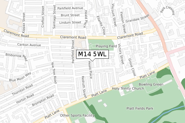 M14 5WL map - large scale - OS Open Zoomstack (Ordnance Survey)