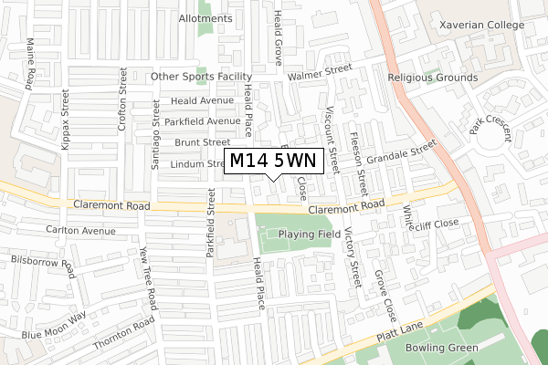 M14 5WN map - large scale - OS Open Zoomstack (Ordnance Survey)