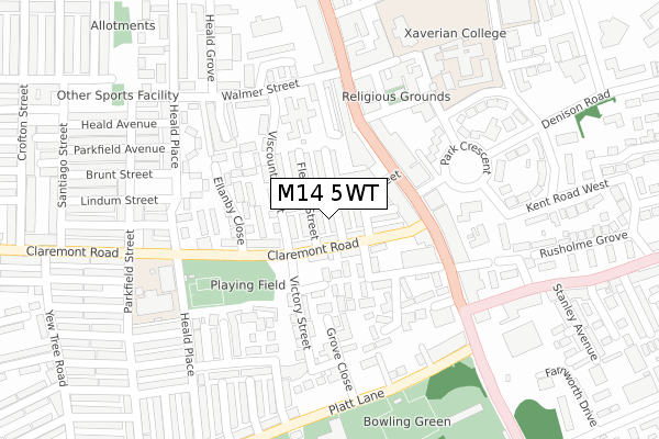 M14 5WT map - large scale - OS Open Zoomstack (Ordnance Survey)